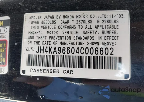 2004 Acura Rl 3.5 z USA, uszkodzony, nr VIN JH4KA96604C006602